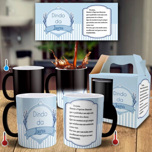 Caneca Mágica Dindo Batizado com Nome + Caixinha