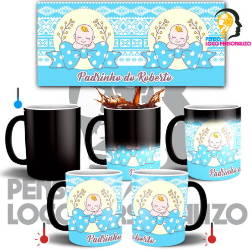 Caneca Mágica Dindo Padrinho de Batizado + Caixinha Mod 002