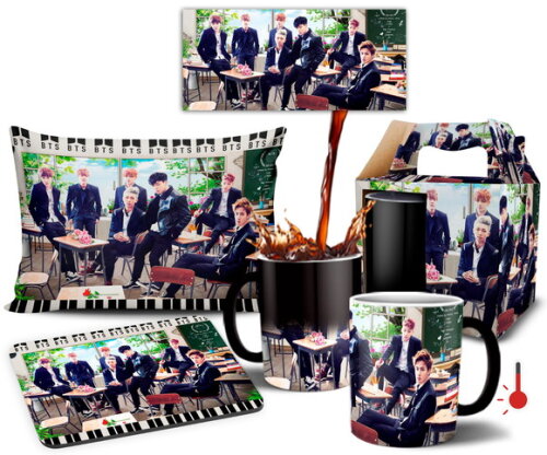 Caneca Mágica E Almofada + Kit Personalizado Bts Kpop