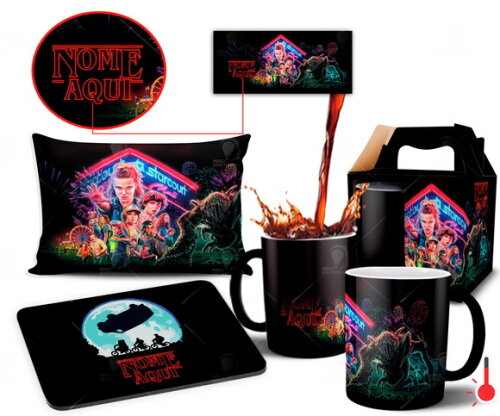 Caneca mágica e Almofada + Kit Stranger Things série Netflix