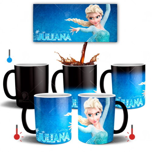 Caneca mágica e Almofada + Kit Frozen Elza Disney com Nome