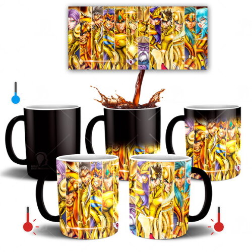 Caneca Mágica e Almofada Cavaleiros do Zodíaco Ouro Anime