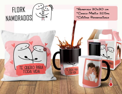 Caneca Mágica e Almofada Namorados Flork com Foto