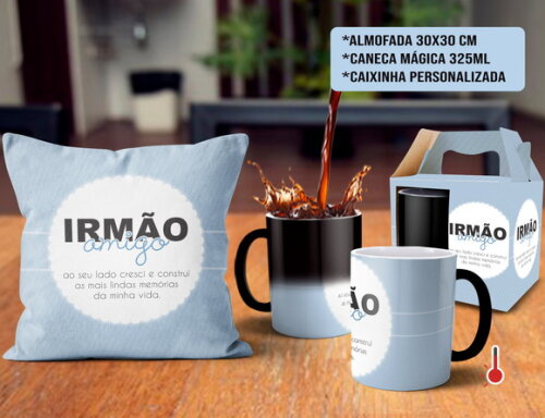 Caneca Mágica e Almofada Personalizada irmão Amigo