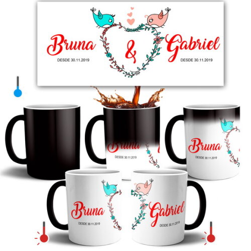 Caneca Mágica E Almofada Presente Namoro Casamento + Azulejo