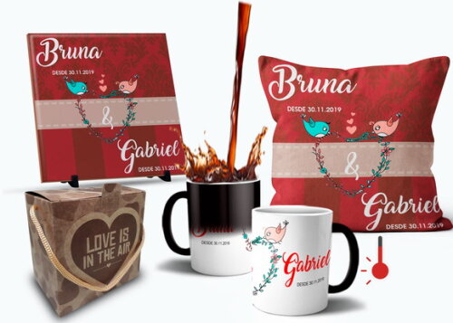 Caneca Mágica E Almofada Presente Namoro Casamento + Azulejo