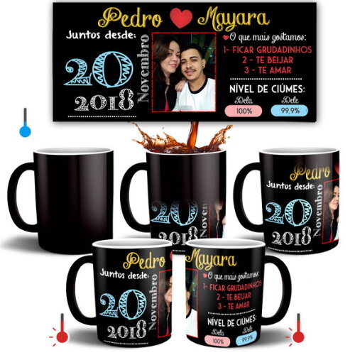 Caneca Mágica e Almofada presente Namoro com Fotos + Azulejo