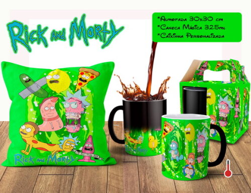 Caneca Mágica e Almofada Rick and Morty com Nome