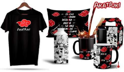 Caneca Mágica e Camiseta + Kit Akatsuki Naruto - Mod 003