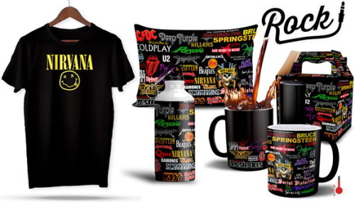 Caneca Mágica e Camiseta + Kit Bandas de Rock Nirvana -Md 02