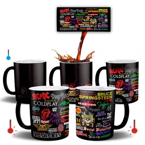 Caneca Mágica e Camiseta + Kit Bandas de Rock Nirvana -Md 01