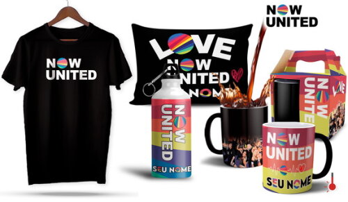 Caneca Mágica e Camiseta + Kit Now United com Nome - Mod 003