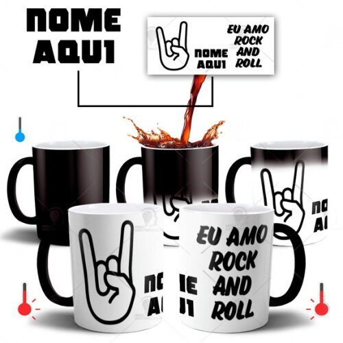 Caneca Mágica Eu amo Rock and Roll Personalize com seu Nome