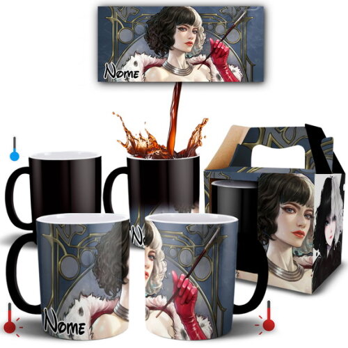 Caneca Mágica Filme Cruella com Nome + Caixinha- Mod 002
