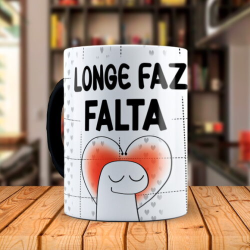 Caneca Mágica Flork Namorados Longe Faz Falta com Nome