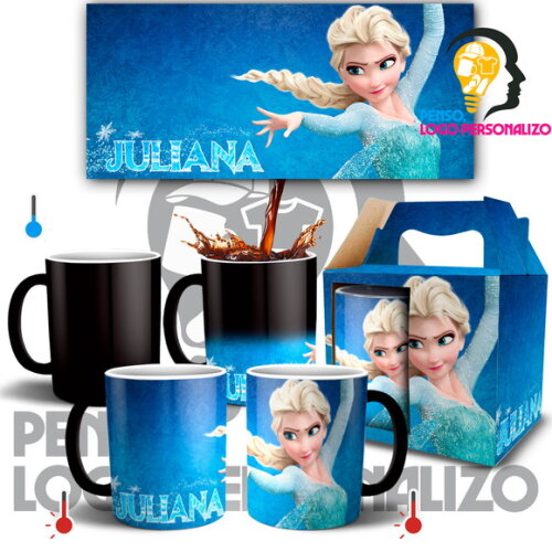 Caneca Mágica Frozen Elza com Nome Personalizado + Caixinha