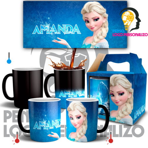 Caneca Mágica Frozen Elza com Nome Personalizado + Caixa