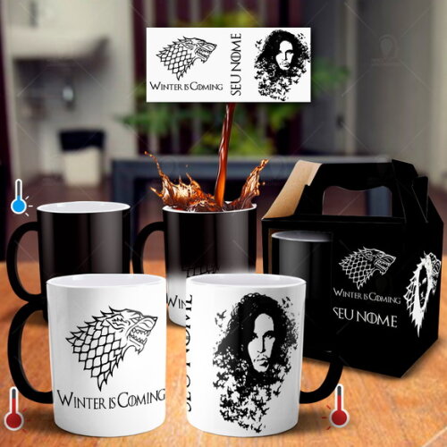 Caneca Mágica Game of Thrones Jon Snow Stark Com Nome