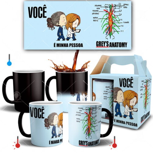 Caneca Mágica Greys Anatomy Série + Caixinha Mod 002