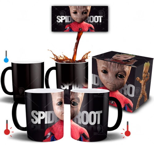 Caneca Mágica Groot Baby Spidermen + Caixinha