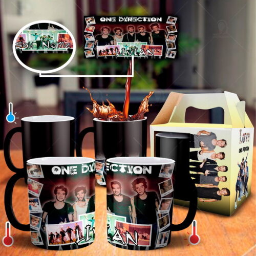 Caneca Mágica Grupo One Direction com Nome + Caixinha