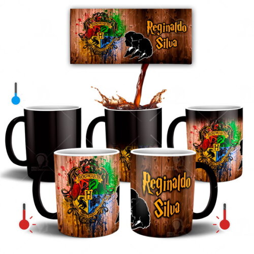 Caneca Mágica Harry Potter Hogwarts com Nome Personalizado