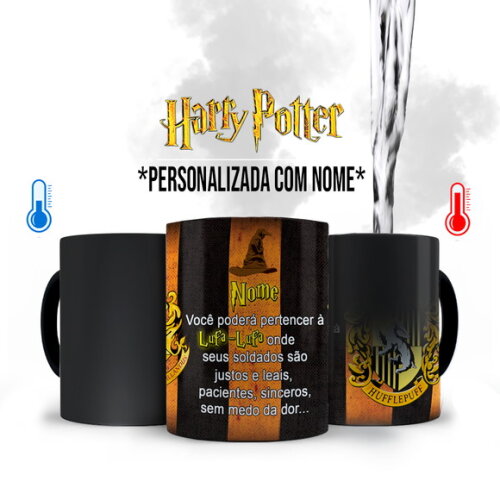 Caneca Mágica Harry Potter Lema Lufa-lufa com Nome