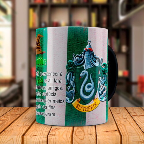 Caneca Mágica Harry Potter Sonserina Lema com Nome