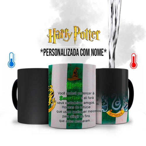 Caneca Mágica Harry Potter Sonserina Lema com Nome
