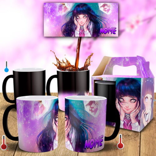 Caneca Mágica Hinata Hyuga com Nome + Caixinha