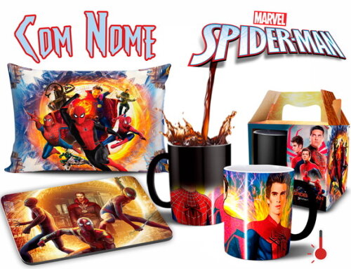 Caneca Mágica Homem Aranha + Kit Personalizado com Nome