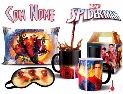 Caneca Mágica Homem Aranha + Kit Personalizado com Nome
