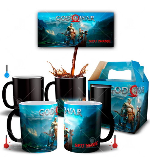 Caneca Mágica Jogo God Of War Kratos com Nome - Mod 005