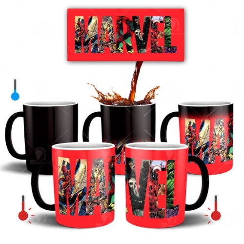 Caneca Mágica Marvel Simbolo + Caixinha - Mod 001
