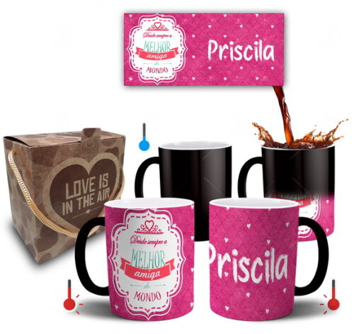 Caneca Mágica Melhor Amiga Do Mundo Com Nome + Caixinha