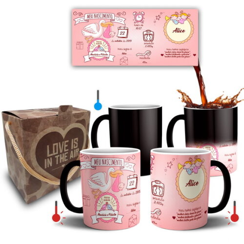 Caneca Mágica Meu Nascimento Bebê Menina + Caixinha