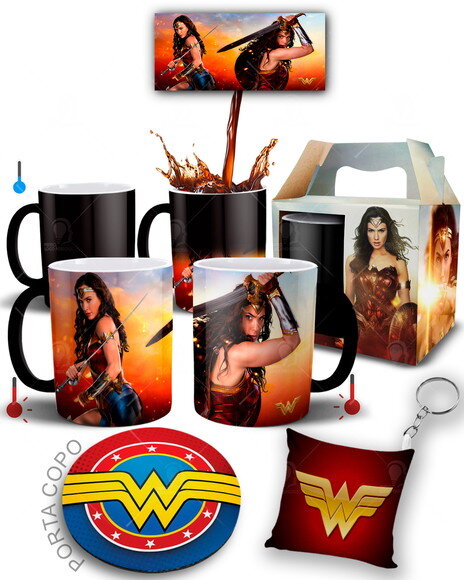 Caneca Mágica Mulher Maravilha + Kit Personalizado