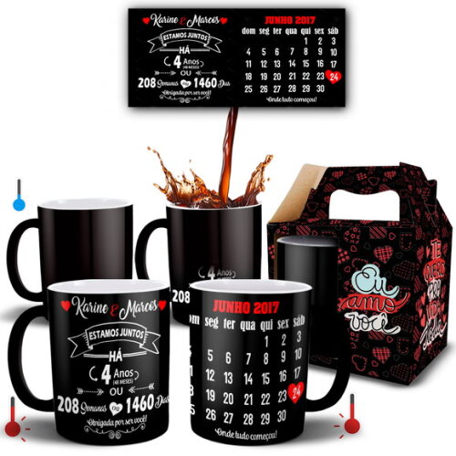 Caneca Mágica Namorados Casal Noivos Calendário