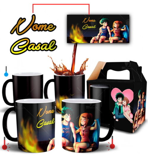 Caneca Mágica Namorados Casal Boku no Hero com Nomes