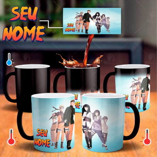 Caneca Mágica Naruto Shippuden e Hinata Love Com seu Nome