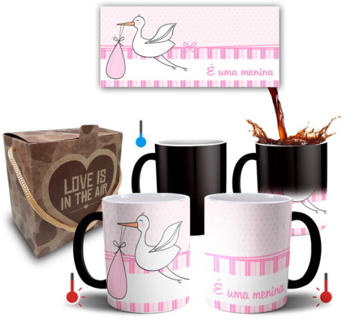 Caneca Mágica Nascimento Bebê É uma menina + Caixinha