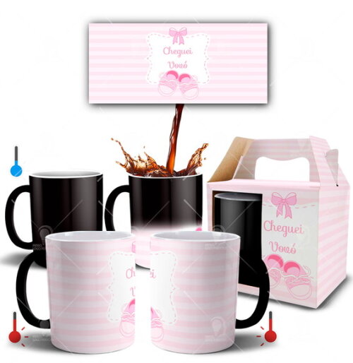 Caneca Mágica Nascimento Bebê presente Vovó + Caixinha Mod02