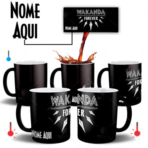 Caneca Mágica Pantera Negra Wakanda Forever com seu Nome