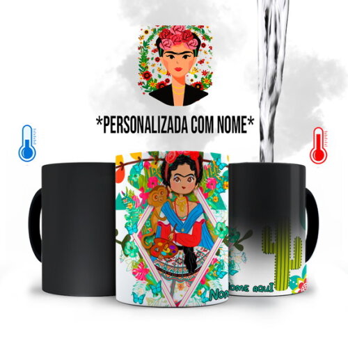 Caneca Mágica Personalizada Frida Kahlo Autoretrato com Nome