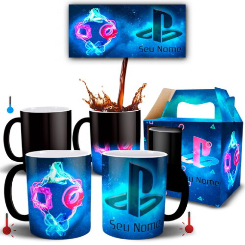 Caneca Mágica Playstation Sony com Nome + Caixinha