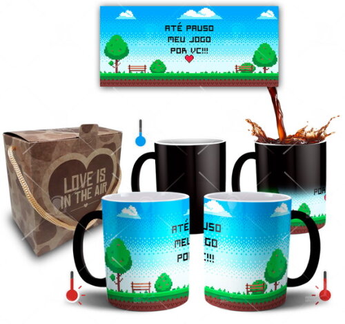 Caneca Mágica Presente de Namoro Até Pauso Meu Jogo por vC