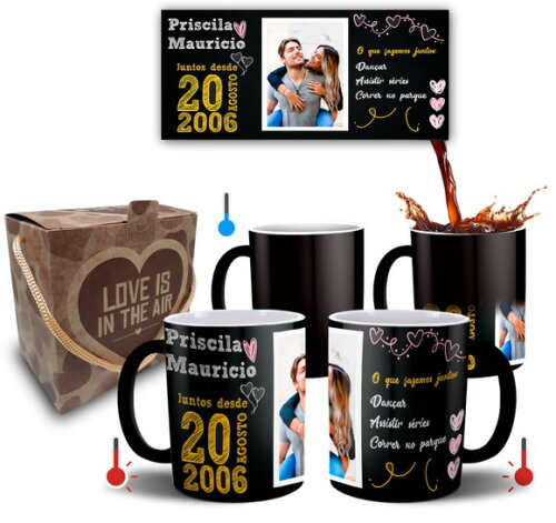 Caneca Mágica Presente de Namoro Noivos Casamento com Foto