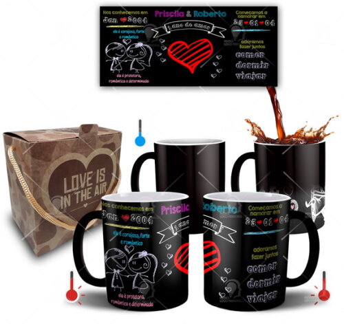 Caneca Mágica Presente de Namoro Noivos Casamento + Caixinha