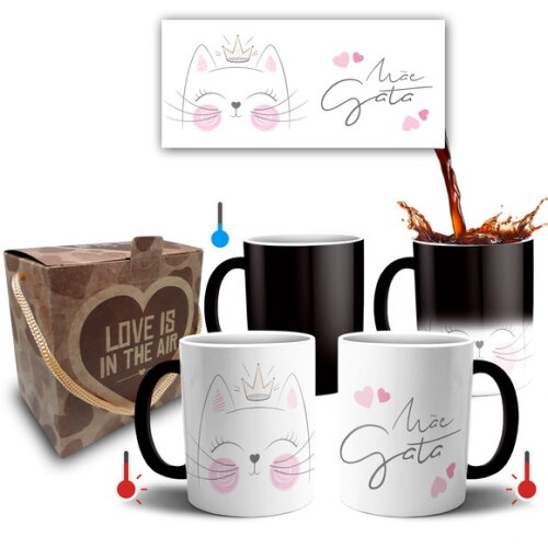 Caneca Mágica Presente Mãe Gata + Caixa - Mod 015