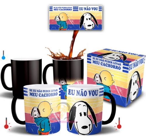 Caneca Mágica Snoopy Desenho café + Caixinha - Mod 002